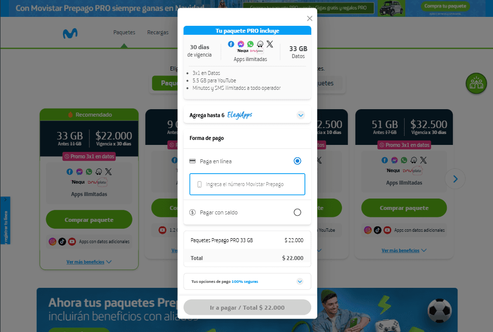 Vista previa del proyecto Paquetes Movistar Prepago Col