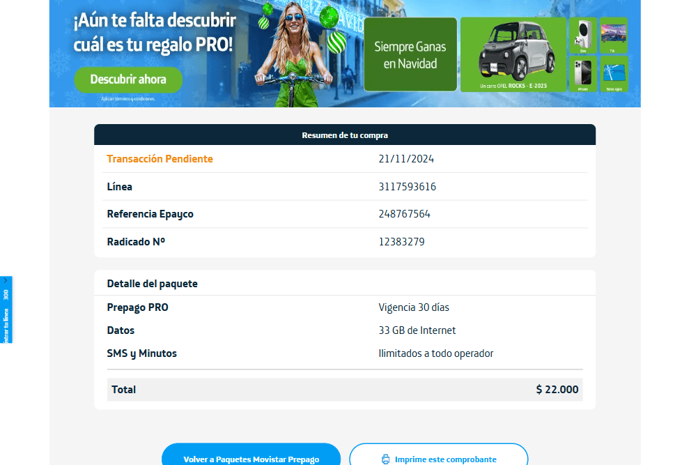 Vista previa del proyecto Paquetes Movistar Prepago Col